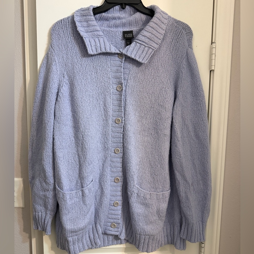 EILEEN FISHER Lavender Button-Front organic cotton Sweater Cardigan